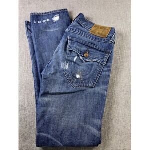 True Religion Geno Relaxed Slim Jeans Men's 30x34 Distressed Flap Pocket Blue
